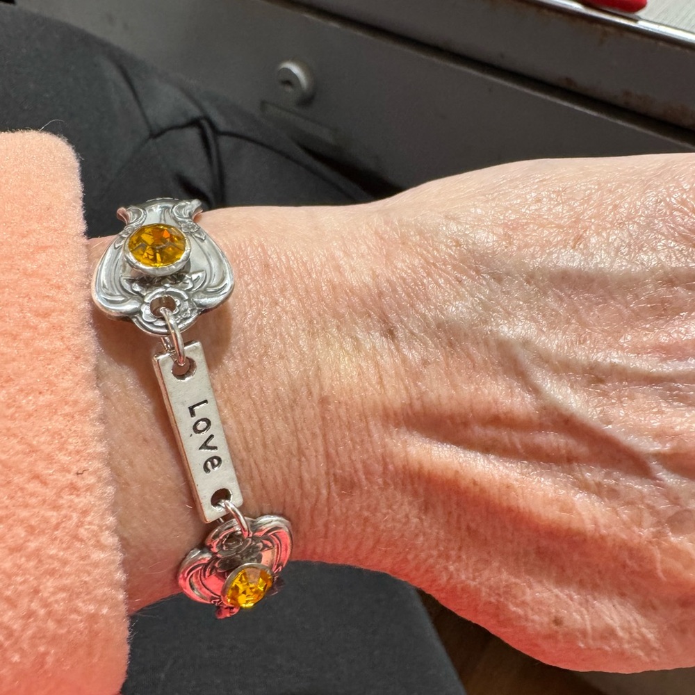 Silver and Gold Love Bracelet made from vintage silverware handmade jewelry